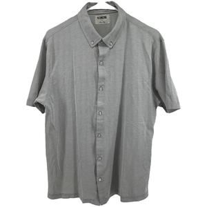 Linksoul Button Down Shirt Striped Golf Tennis Short Sleeve Gray Large
